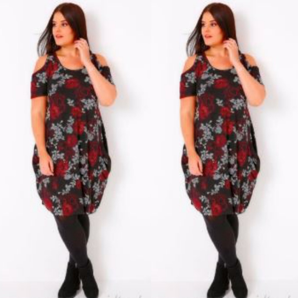 Floral Cold Shoulder Dress w/Drape Pocket sz 32